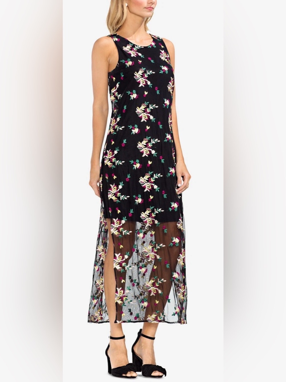 Vince Camuto Women's Tropical Embroidered Mesh Maxi Dress